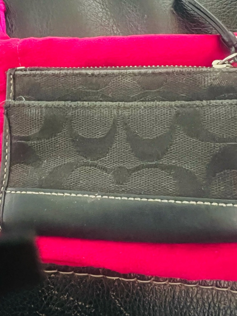 Coach Black Signature Jacquard and Leather Key Pouch